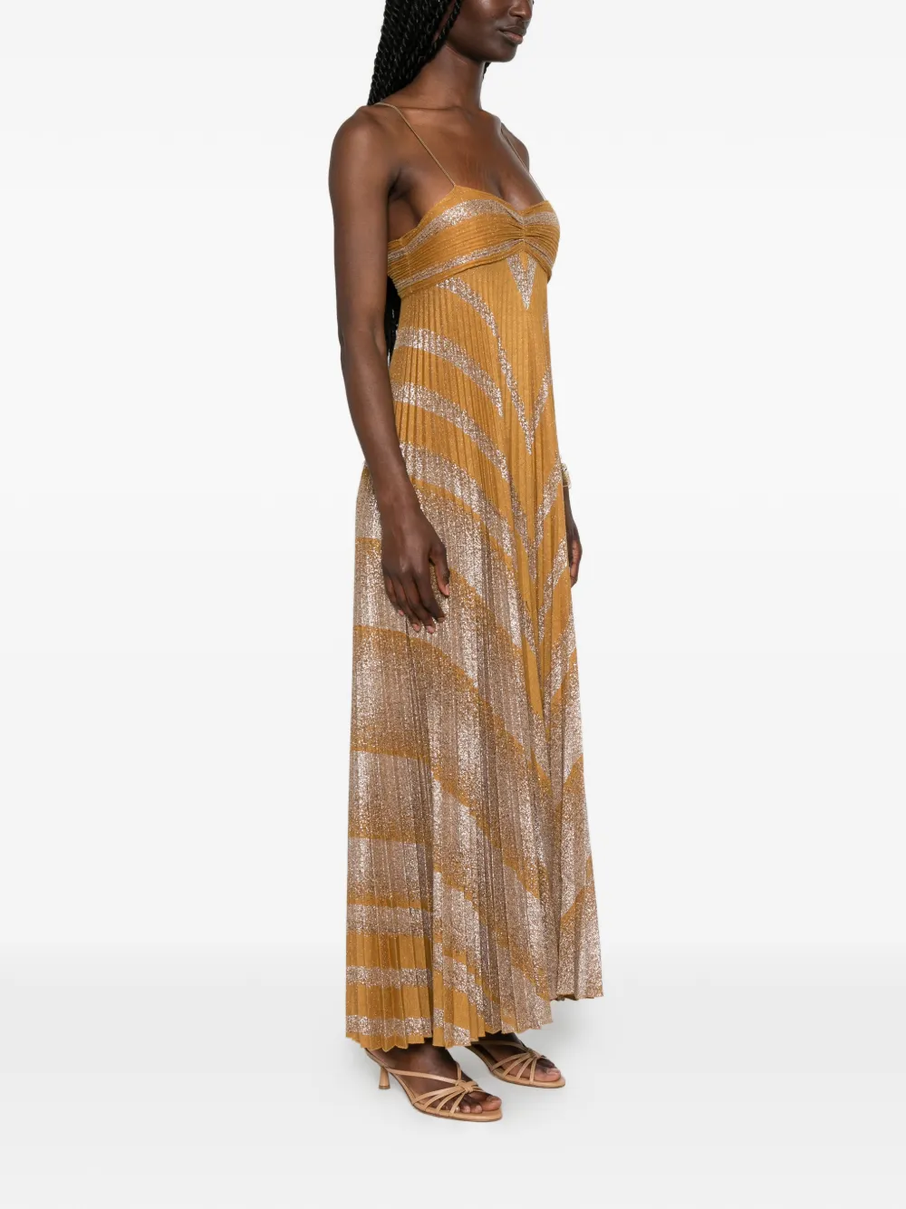 Forte Maxi-jurk met metallic effect en plooien Geel