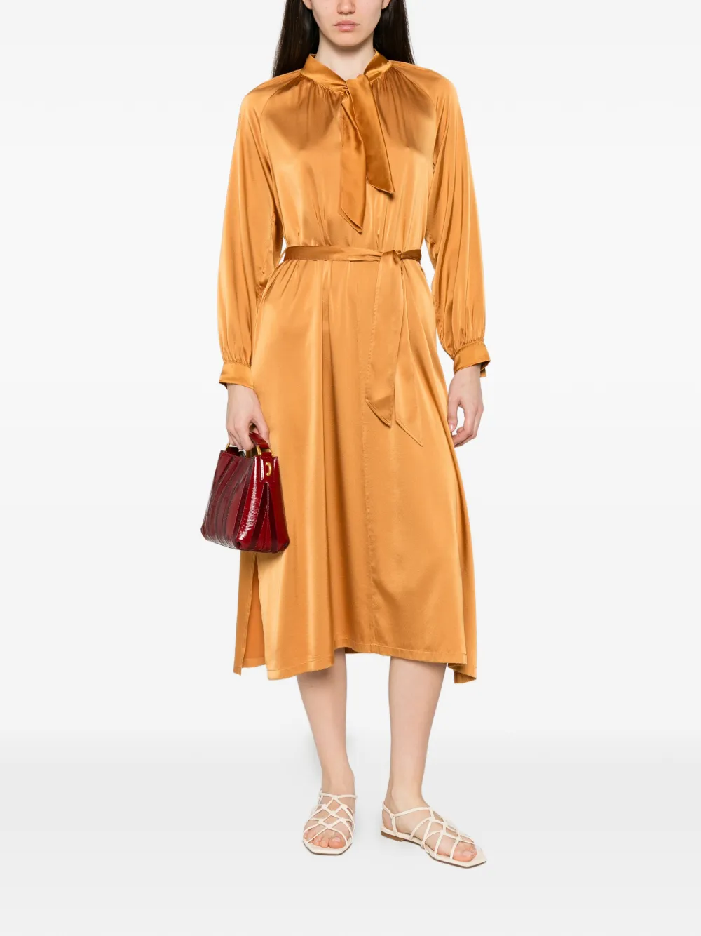 Forte Midi-jurk met ceintuur en strik Goud