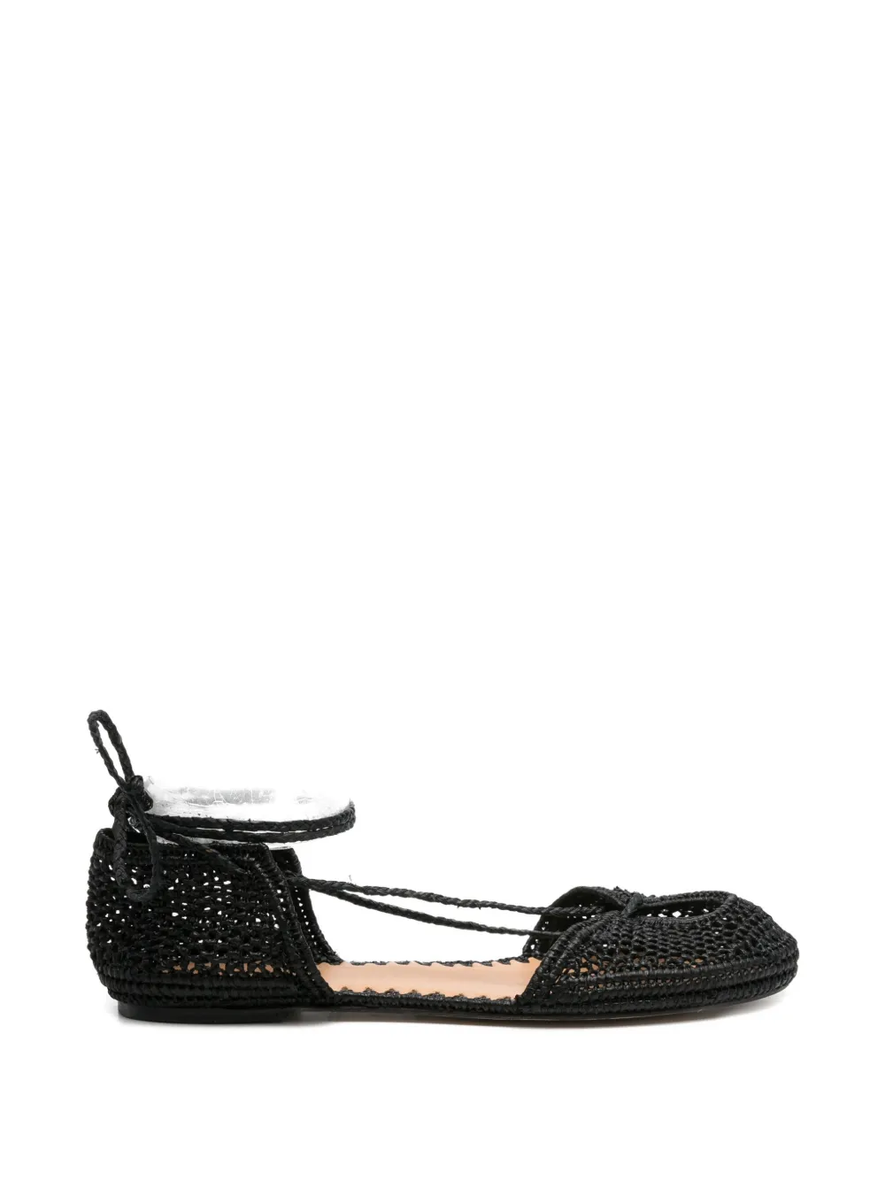 ODISSI woven tie-fastening ballet flats - Nero