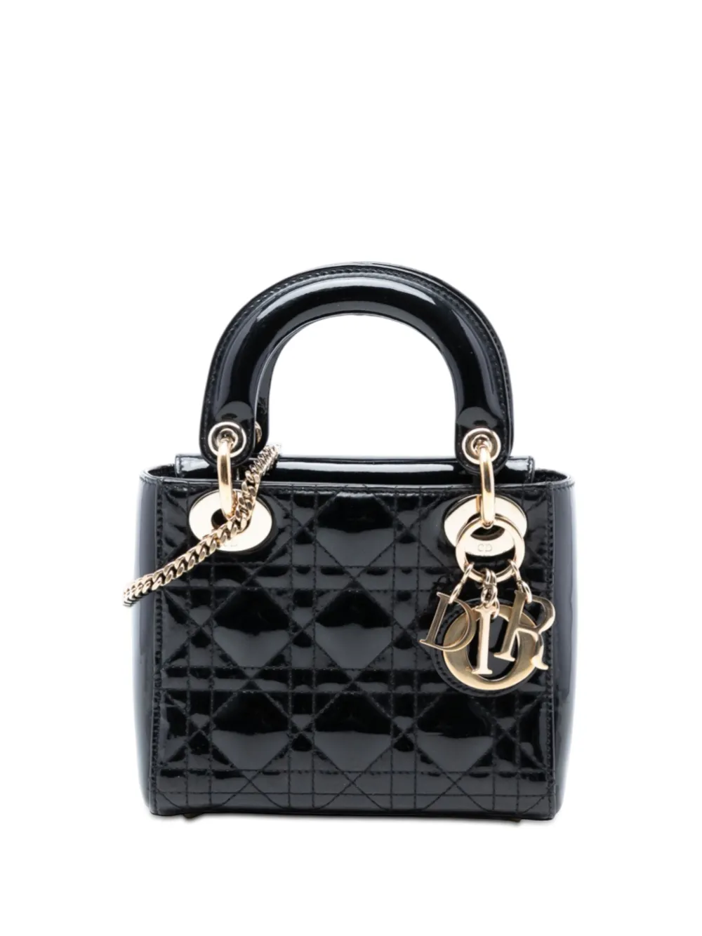 Christian Dior Pre-Owned 2017 Mini Patent Cannage Lady Dior satchel - Nero