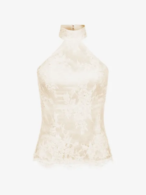 ALEXIA & ANTONIA embellished lace halter top