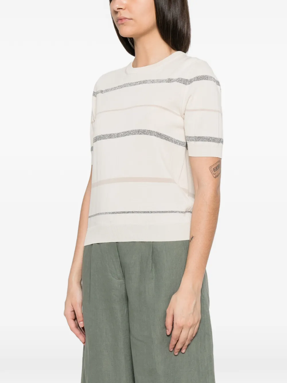 Peserico Gestreept T-shirt Beige