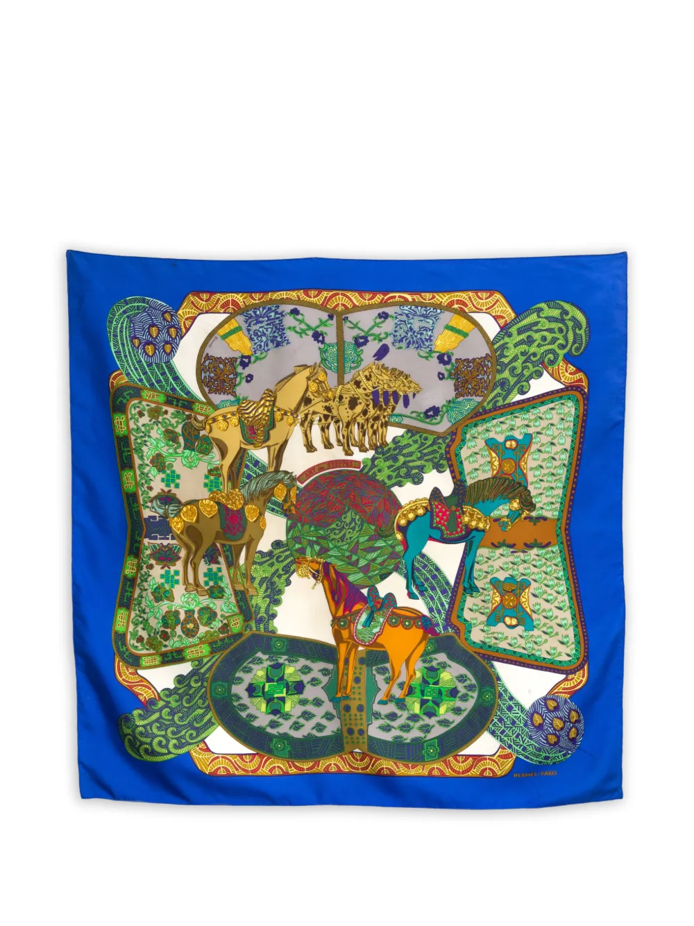 Hermès Pre-Owned 1991 Art des Steppes graphic-print silk scarf - Blu