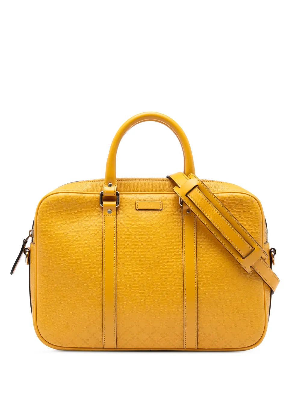 Pre-owned Gucci 2000-2015 Medium Diamante Bright Leather Business Bag In Yellow