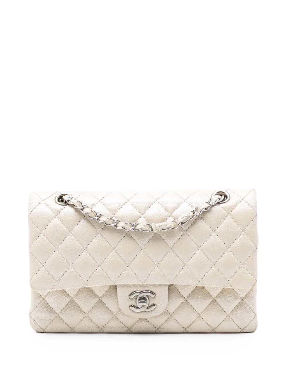 CHANEL Pre-Owned 2014-2015 Medium Classic Caviar Double Flap shoulder bag - Bianco
