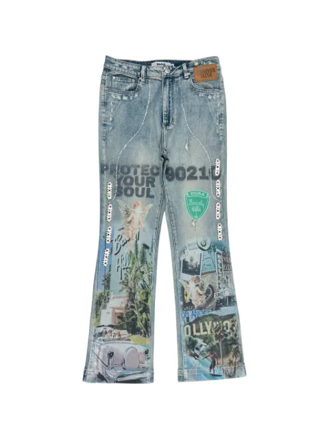duaa rhinestone print denim jeans