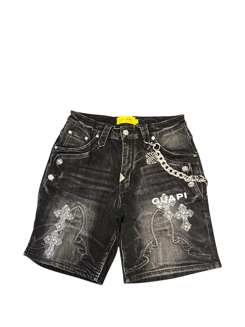 GUAPI rhinestone gothic denim shorts - Nero
