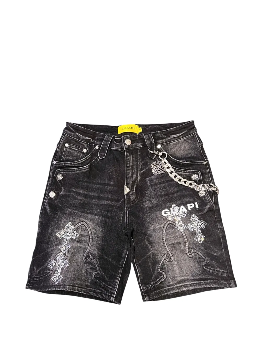 GUAPI rhinestone gothic denim shorts - Nero