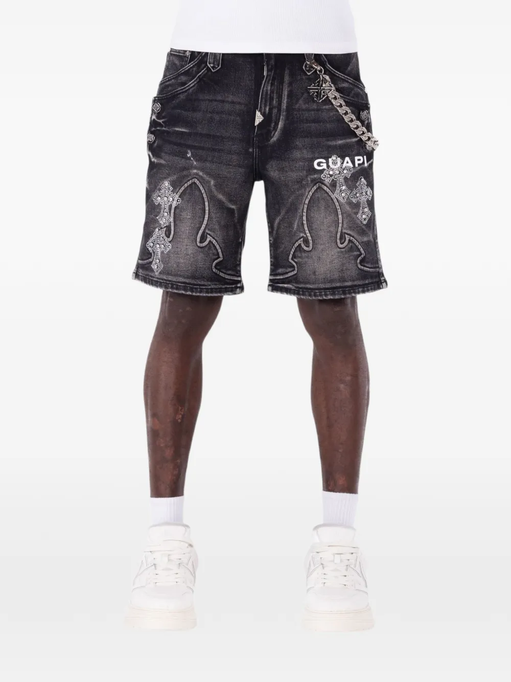 GUAPI rhinestone gothic denim shorts - Nero