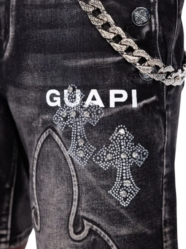 GUAPI ラインストーン ゴシック デニムショーツ | ブラック | FARFETCH JP