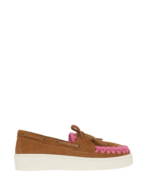 Mou crochet-trim suede loafers