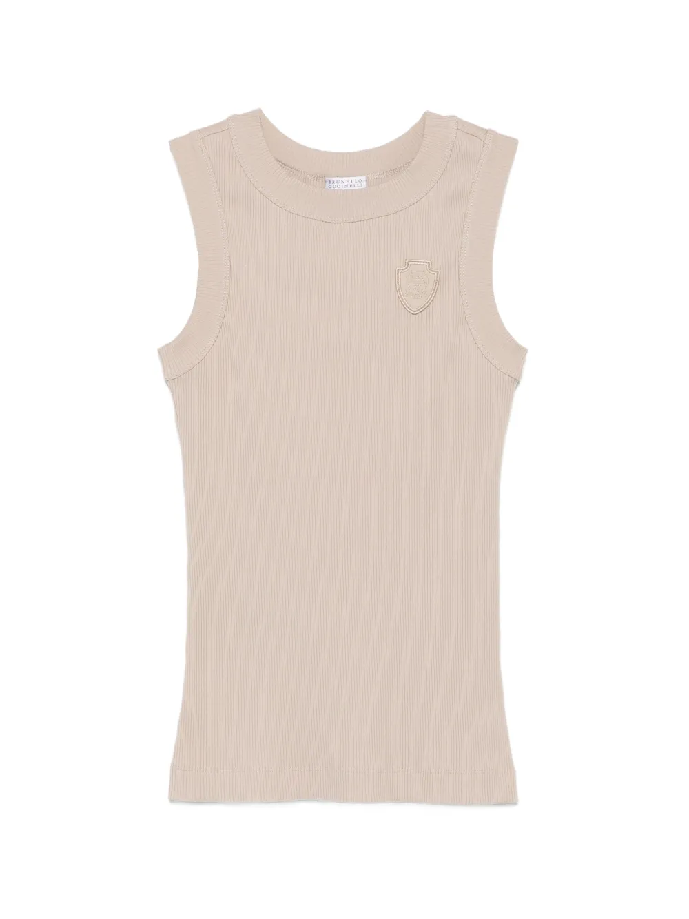 Brunello Cucinelli ribbed-knit logo-patch top - Toni neutri