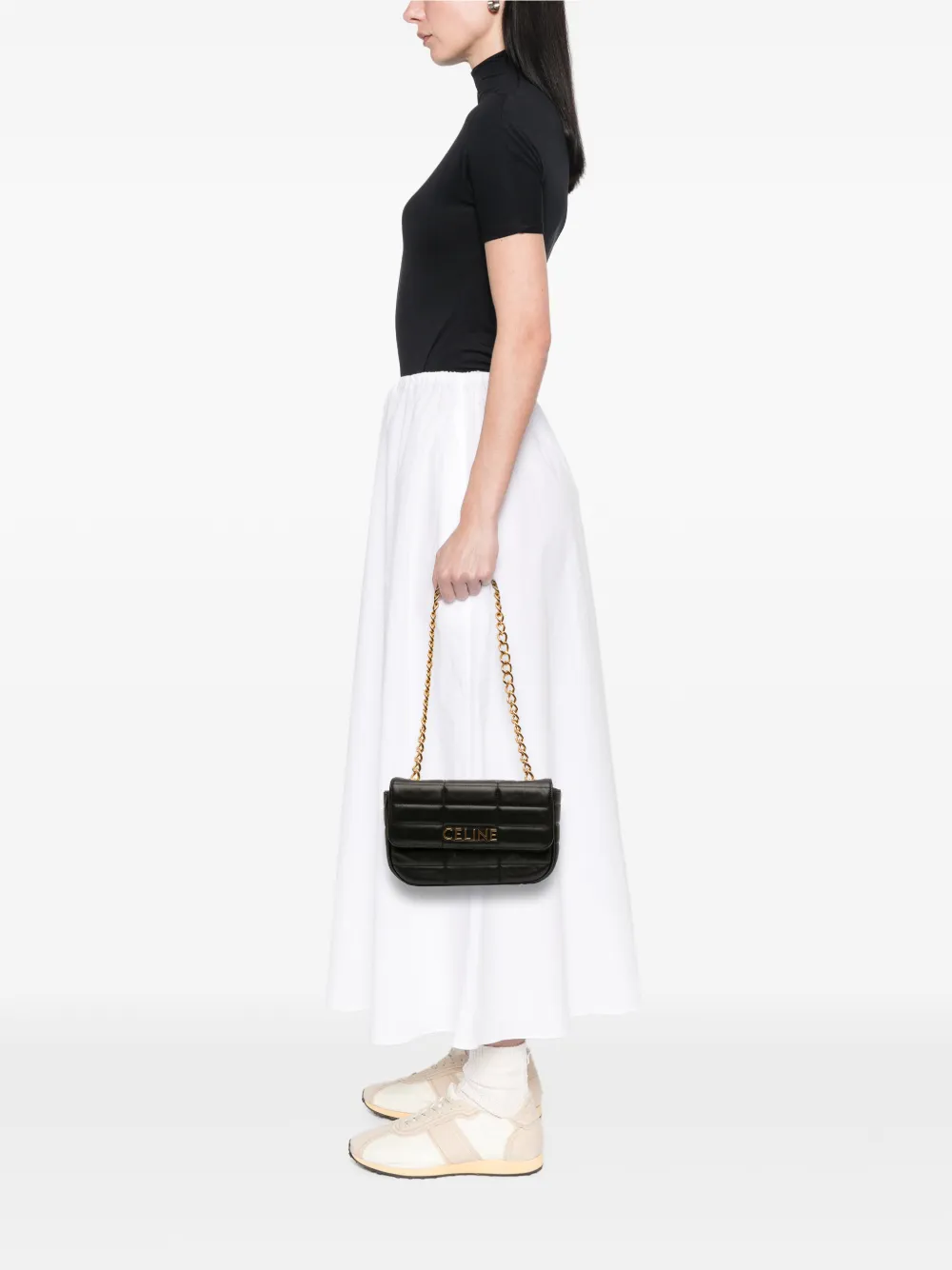 Celine Pre-owned 2022 Matelasse Goatskin Monochrome Chain Shoulder Bag in Black, view 2