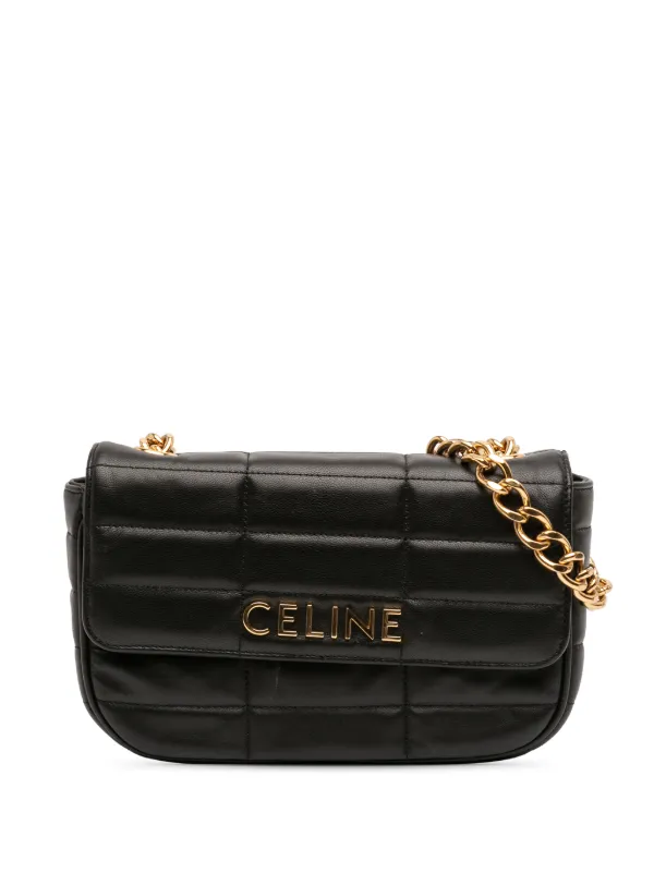 Celine Pre-owned 2022 Matelasse Goatskin Monochrome Chain Shoulder Bag in Black