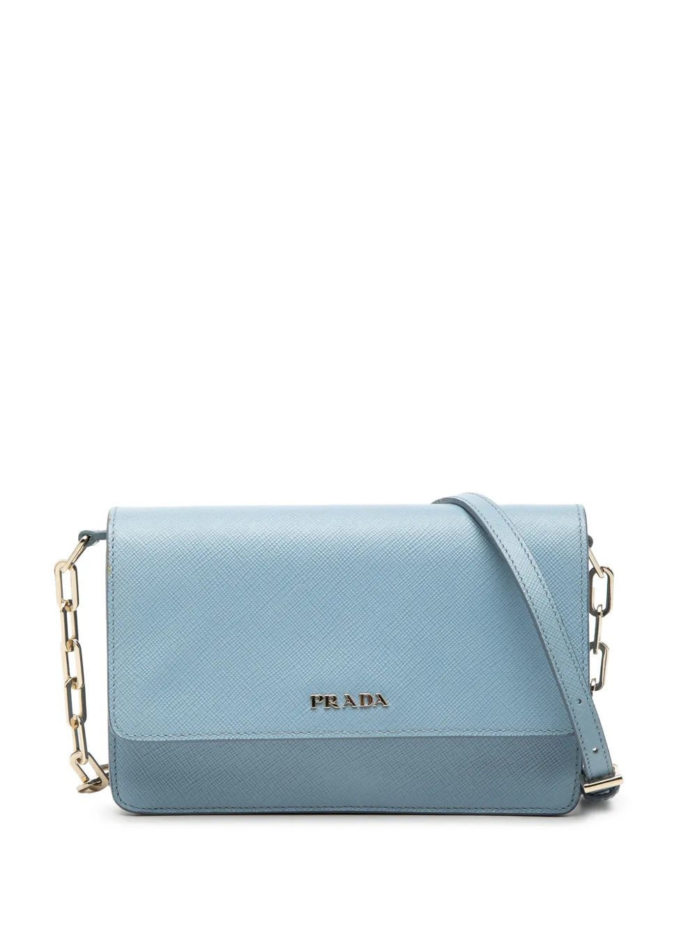 Pre-owned Prada 2013-2026 Saffiano Lux Wallet On Chain Crossbody Bag In Blue