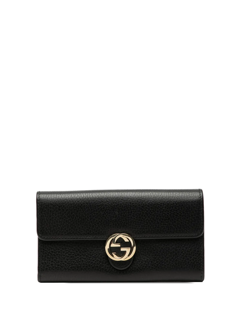 Pre-owned Gucci 2000-2015 Dollar Calfskin Interlocking G Continental Wallet Long Wallets In Black