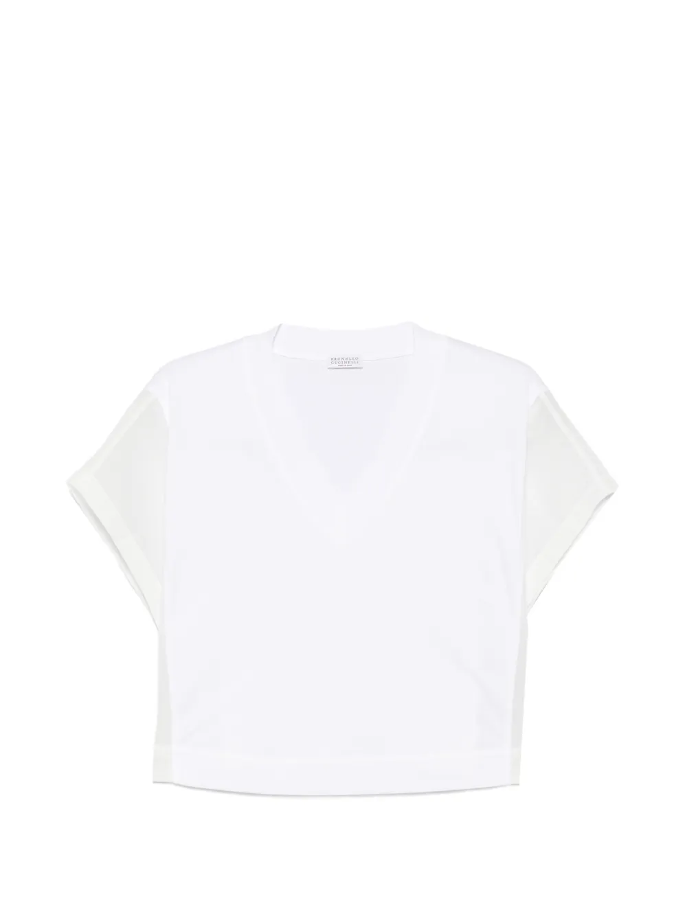 Brunello Cucinelli sheer-panel V-neck T-shirt - Weiß