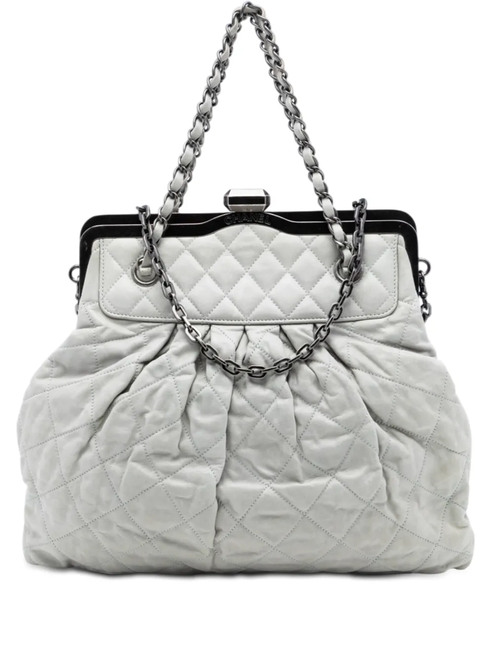 Pre-owned Chanel 2010-2011 Iridescent Calfskin Chic Quilt Frame Satchel In Gray