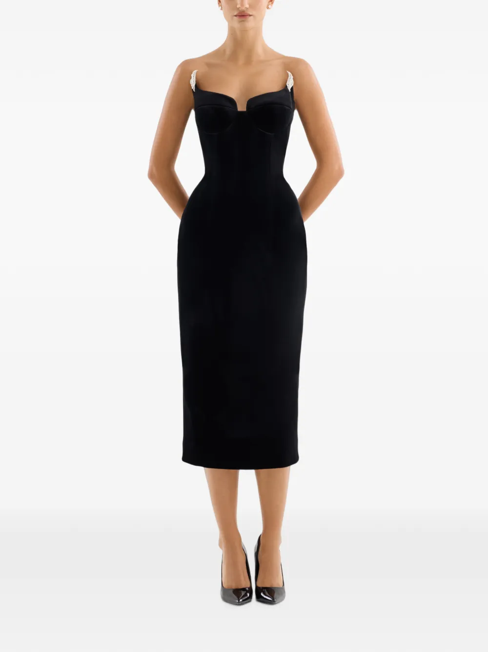 Adamaris crystal-embellished strapless midi dress