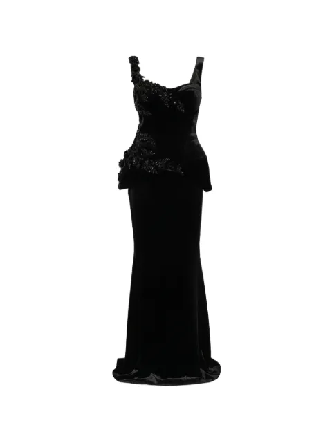 Adamaris bead-embellished velvet maxi skirt and top set