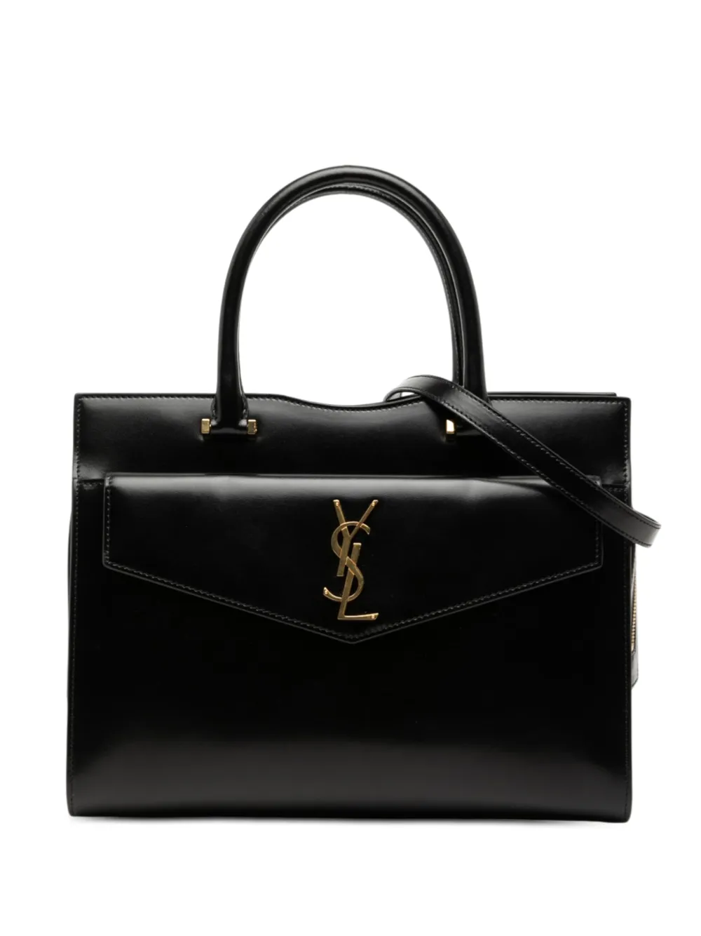 Pre-owned Saint Laurent 2019 Medium Smooth Calfskin Monogram Uptown Satchel In Black