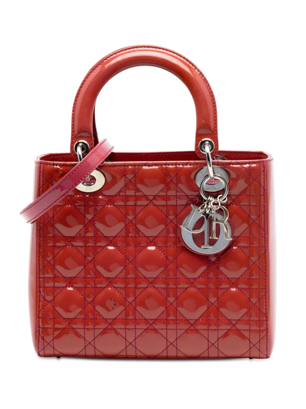 Christian Dior Pre-Owned 2010 Medium Patent Cannage Lady Dior satchel - Rot