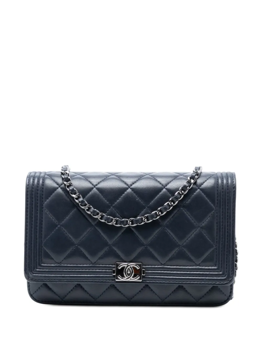 CHANEL Pre-Owned 2015-2016 Quilted Lambskin Boy Wallet On Chain crossbody bag - Blu