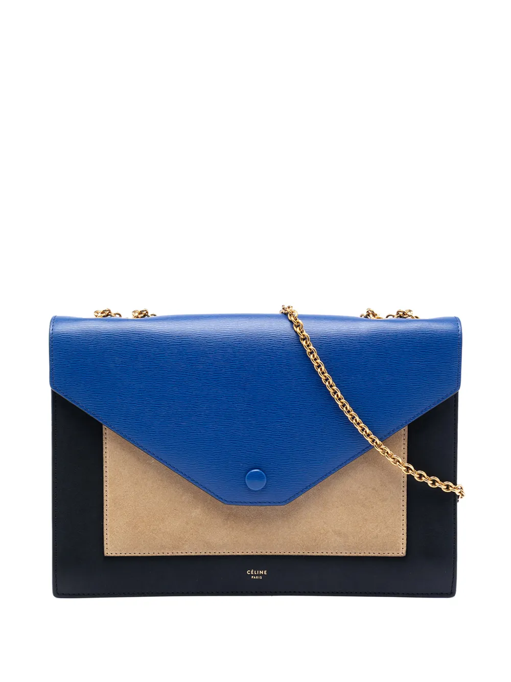 Celine Pre-Owned 2015 Large Tricolor Calfskin and Suede Pocket Envelope Flap on Chain crossbody bag - Nero