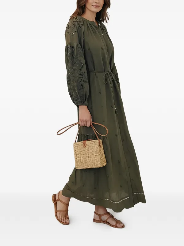embroidered balloon sleeve dress SCARLETT POPPIES Embroidered balloon-sleeve Dress | Green
