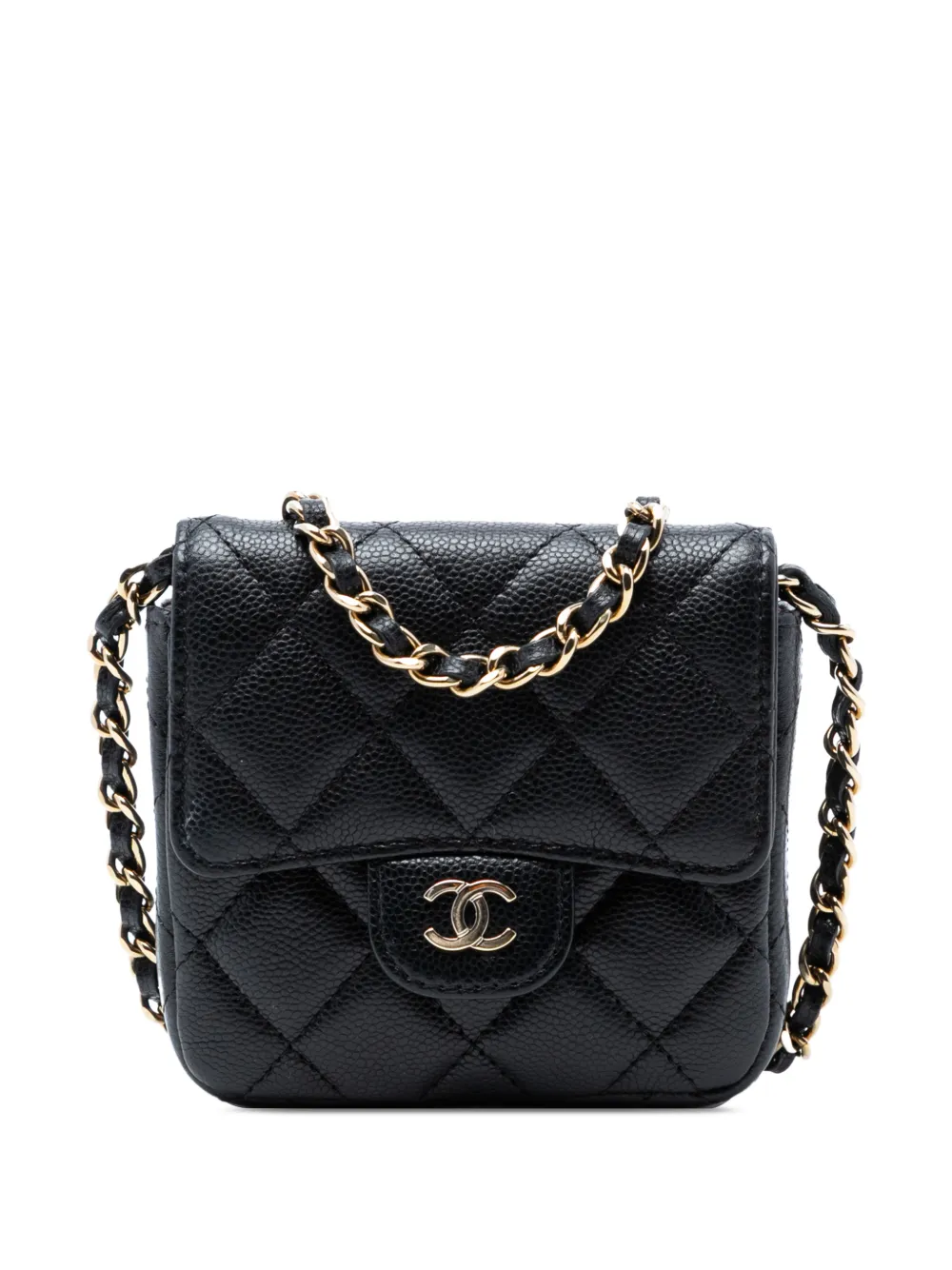 CHANEL Pre-Owned 2021-2026 CC Quilted Caviar Flap Card Holder On Chain crossbody bag - Nero