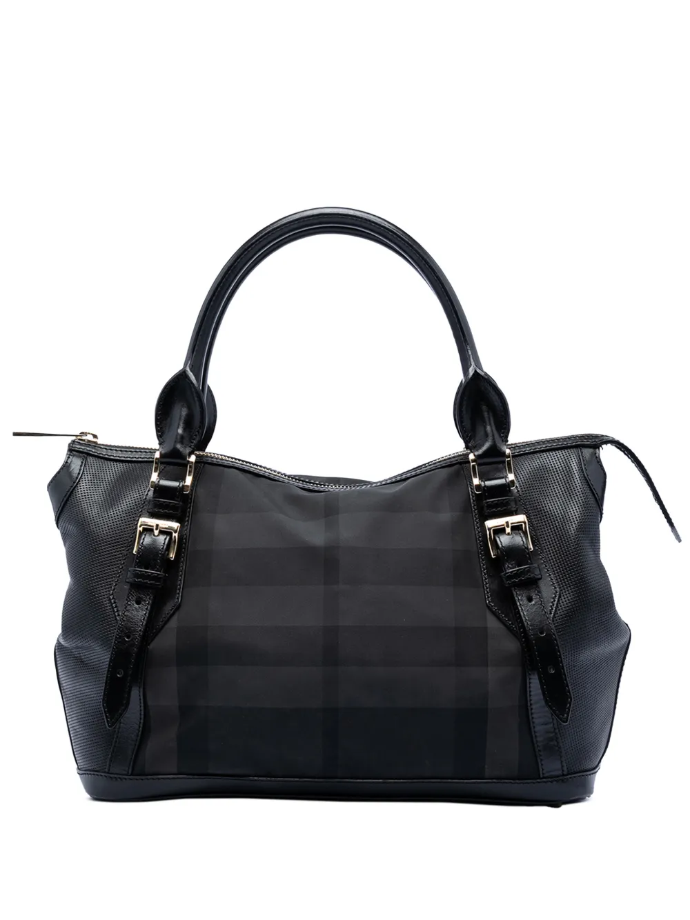 Pre-owned Burberry 2000-2017 Beat Check Nylon Ellers Satchel In Black