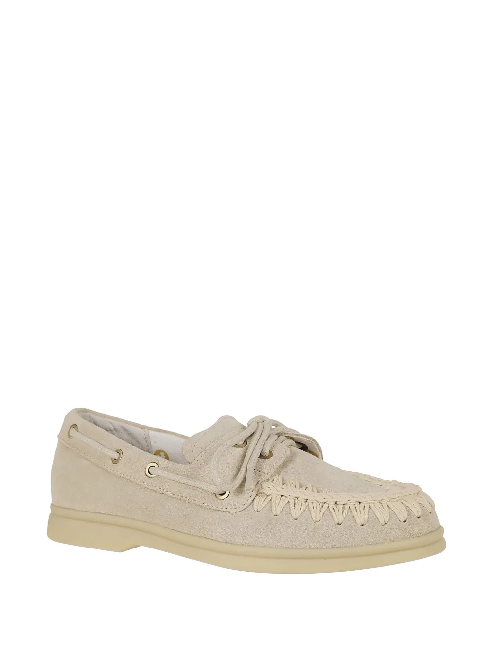 Mou crochet-stitch suede mocassins Beige