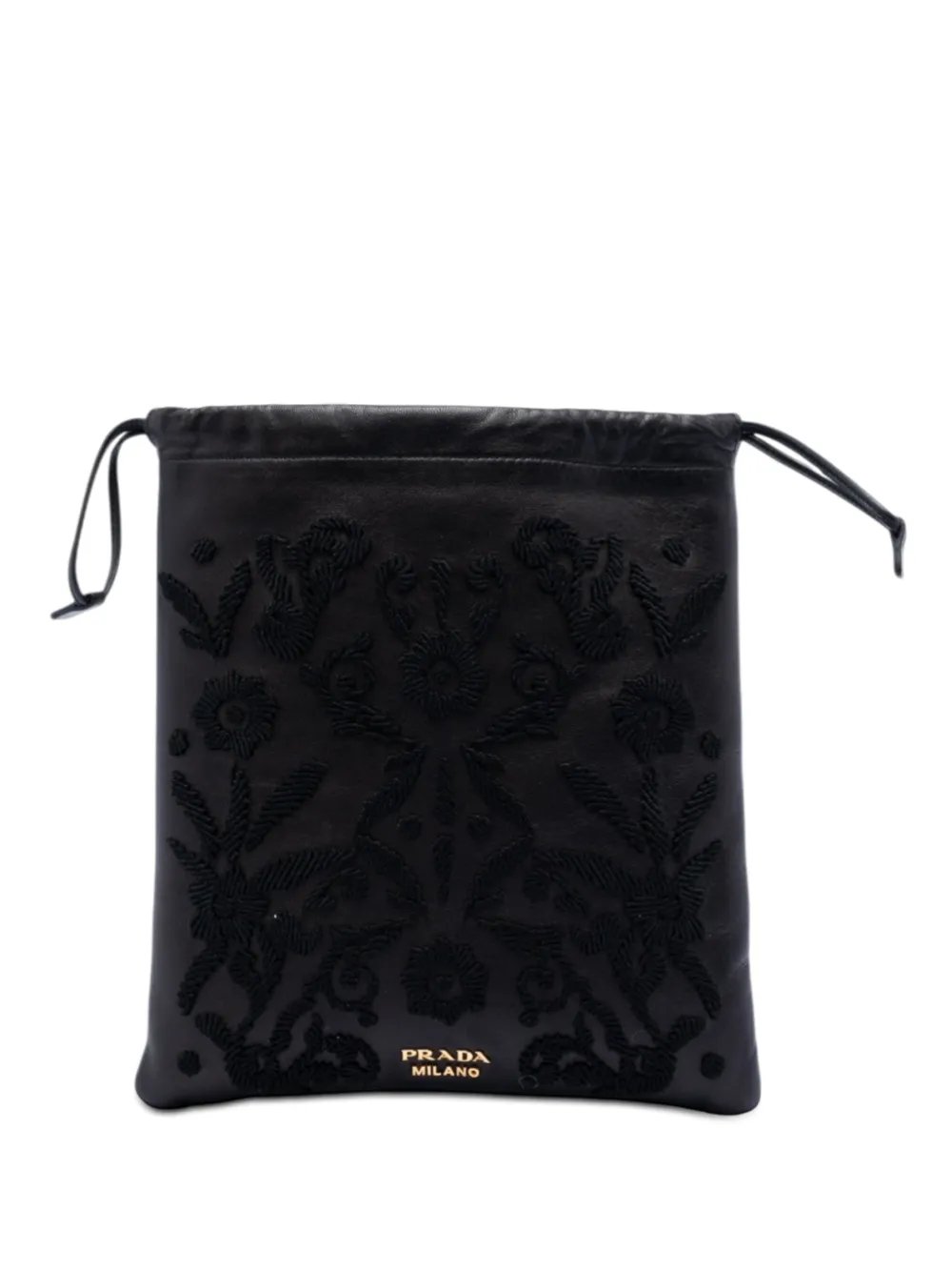 Prada Pre-Owned 2016-2018 Embroidered Leather Drawstring pouch - Nero