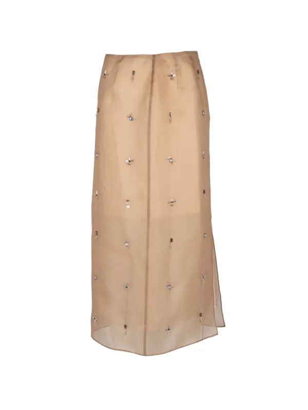 Lafayette 148 Embellished Midi Skirt in Neutrals
