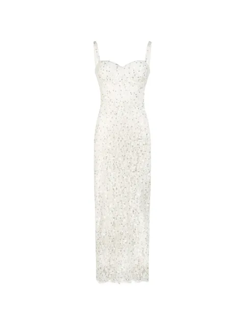 Adamaris sequin-embroidered lace-trimmed midi dress