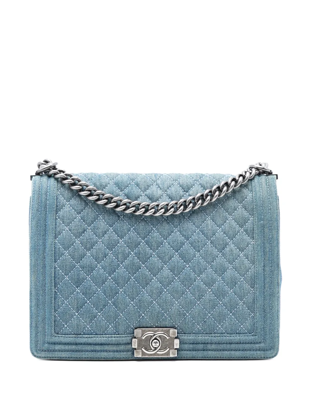 CHANEL Pre-Owned 2012-2013 Large Quilted Denim Boy Flap crossbody bag - Blu