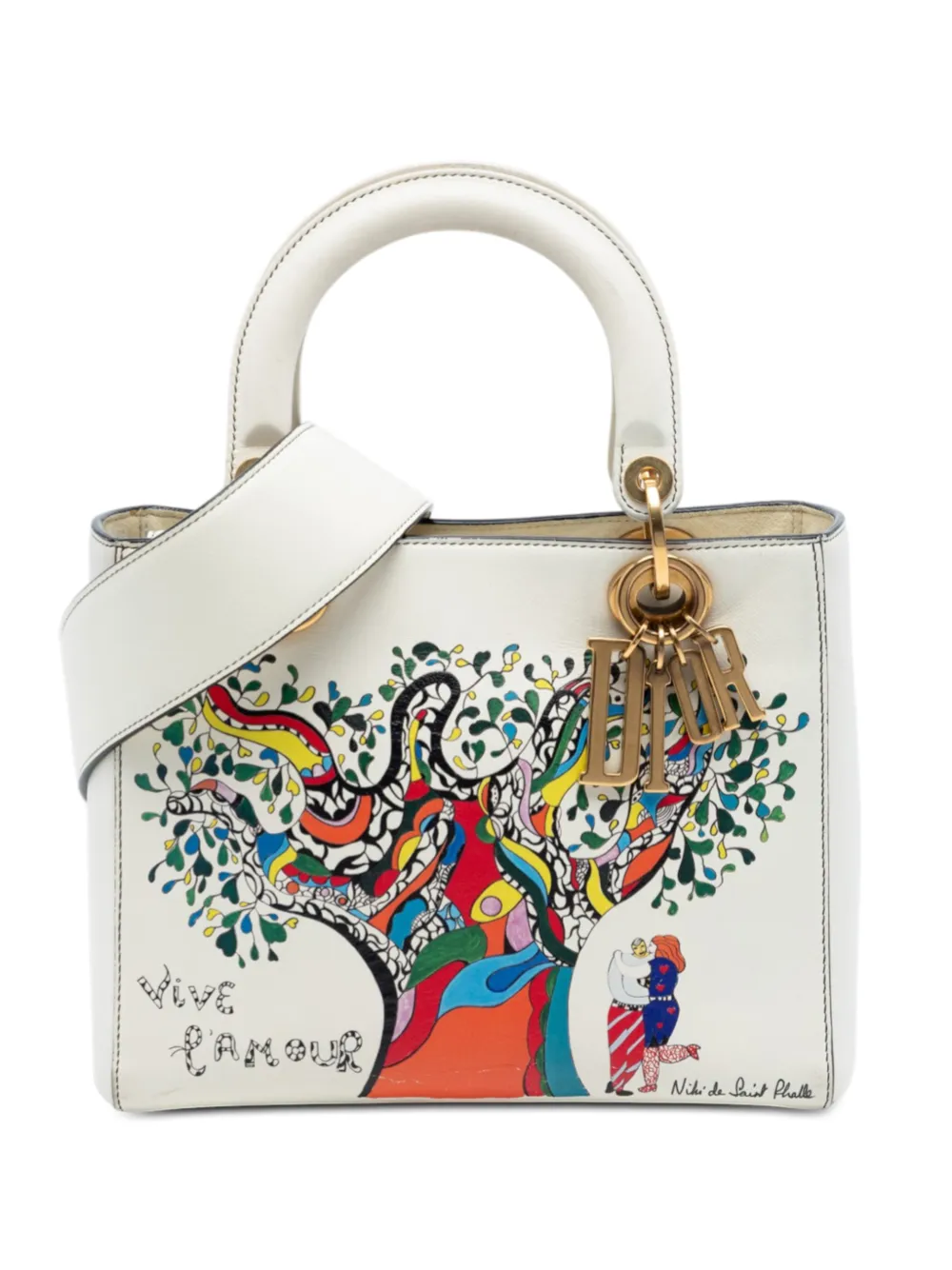 Christian Dior Pre-Owned 2017 Niki de Saint Phalle Medium Calfskin Vive L amour Lady Dior satchel - Bianco