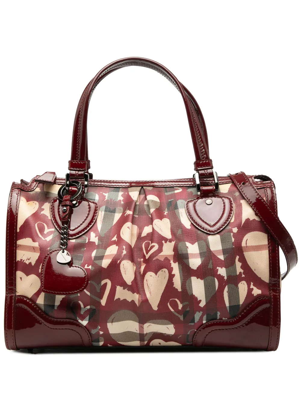 Burberry Pre-Owned 2000-2017 Patent Trimmed House Check Coated Canvas Hearts Pilgrim satchel - Rosso