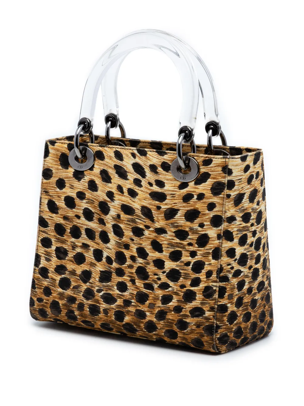  Christian Dior Pre-owned Borsa A Tracolla Lady Dior Media In Tela Con Stampa Leopardata 1999 - Marrone 