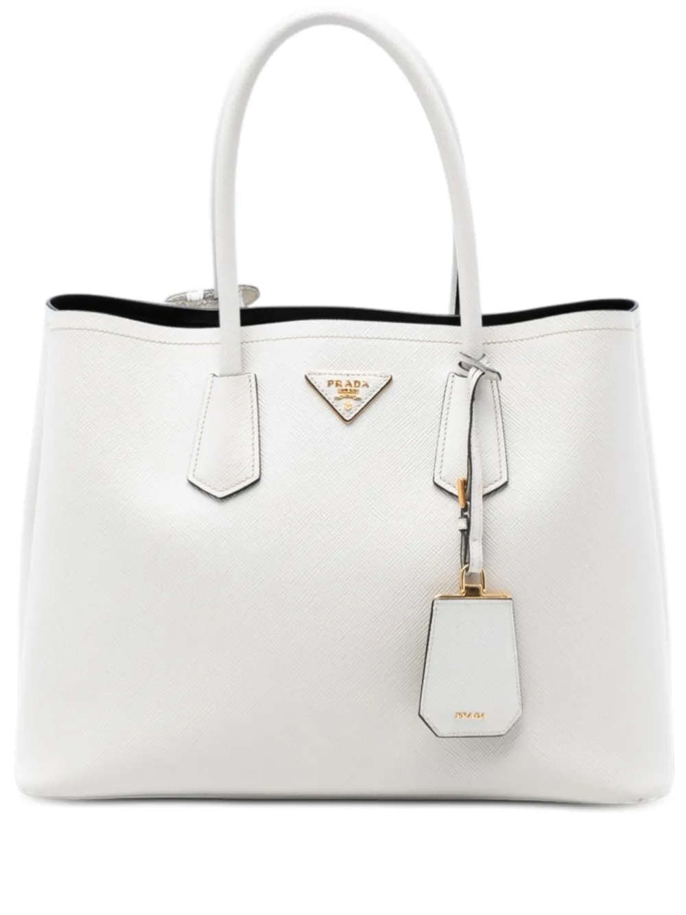 Prada Pre-Owned 2010-2025 Large Saffiano Cuir Double satchel - Bianco