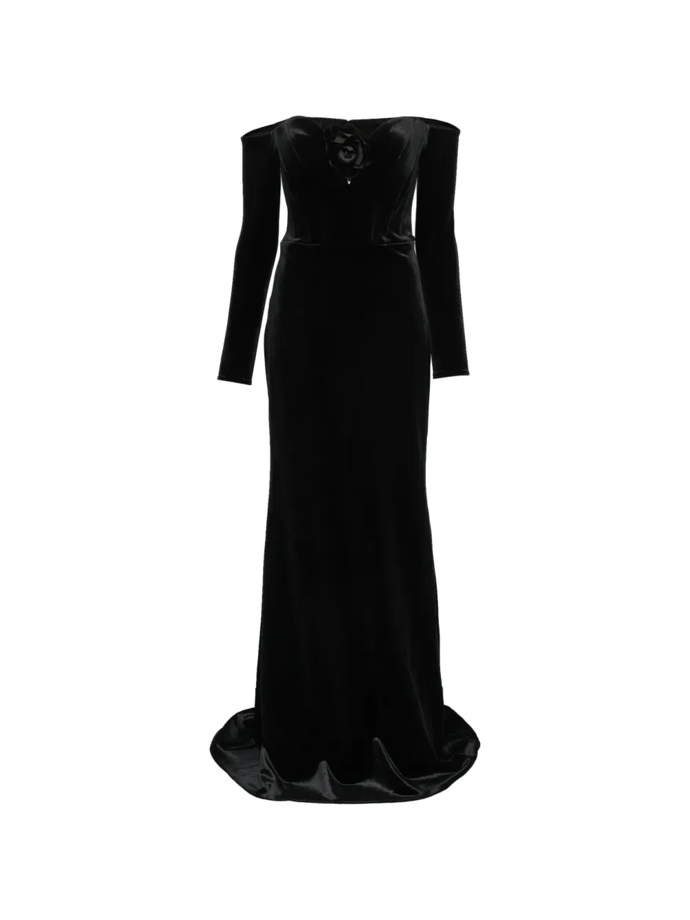 Adamaris off-shoulder rose-detail maxi dress - Black