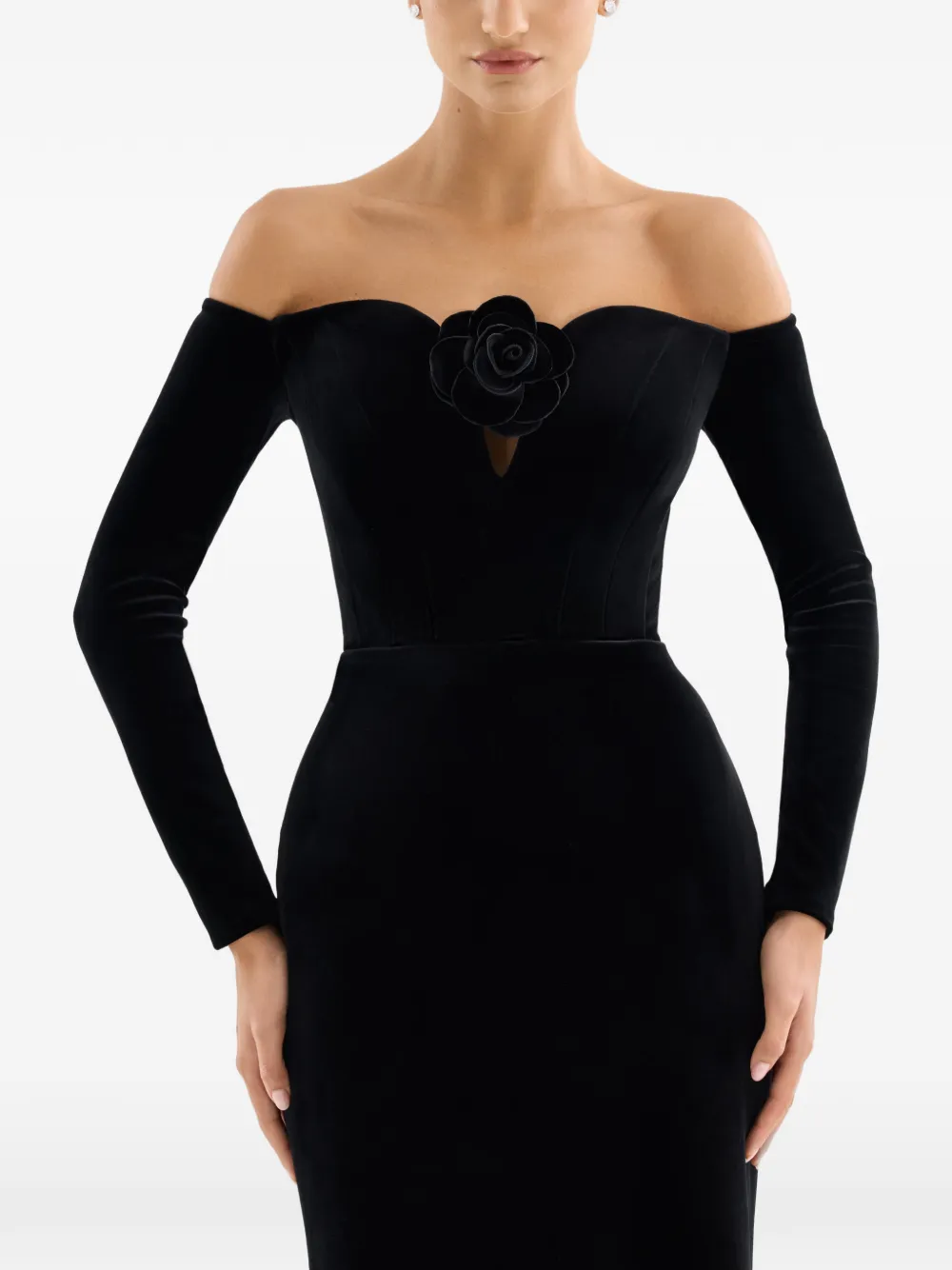 Adamaris off-shoulder rose-detail maxi dress