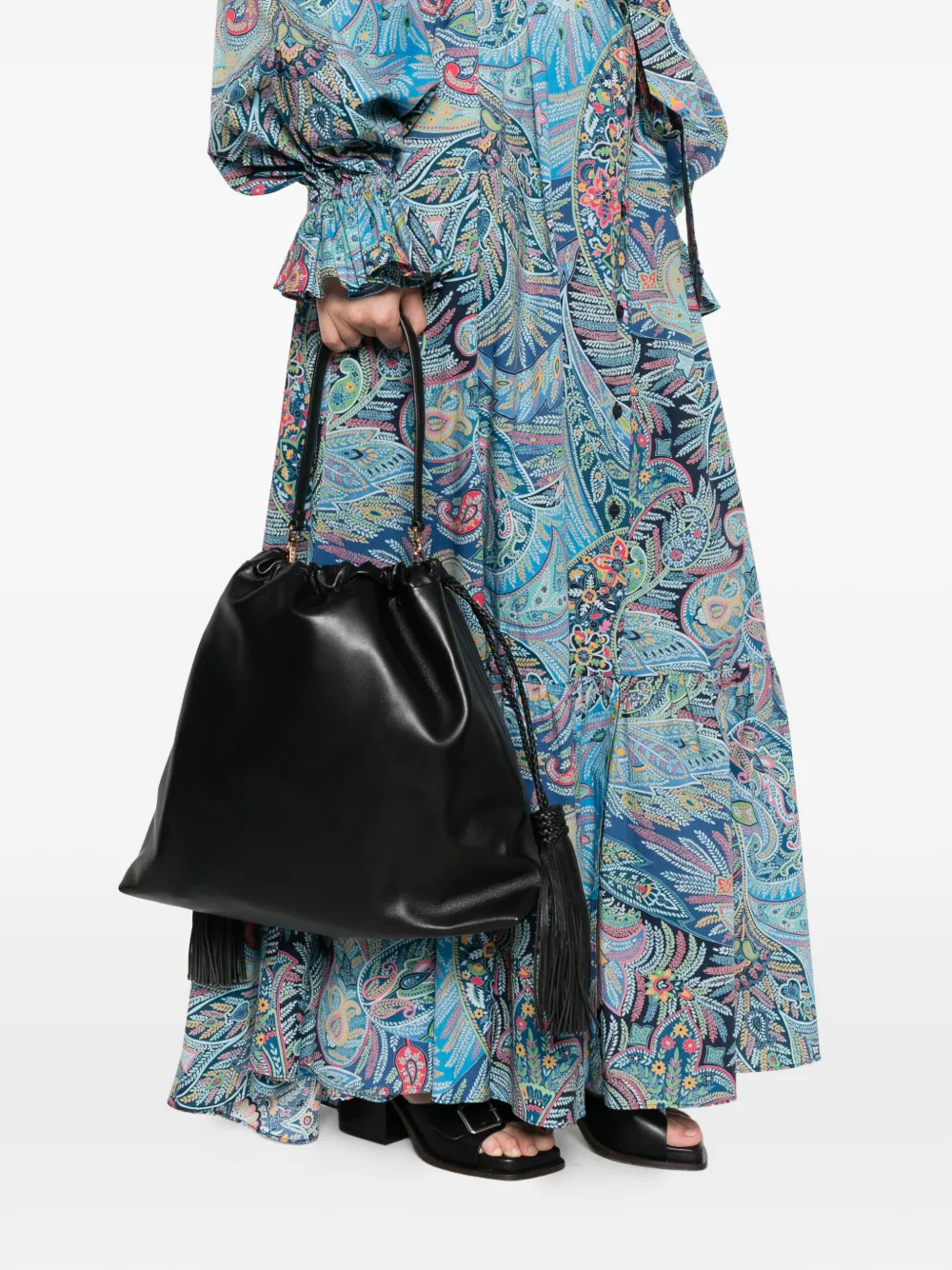 ETRO Grote Kalispera leren tas met kwastjes Zwart