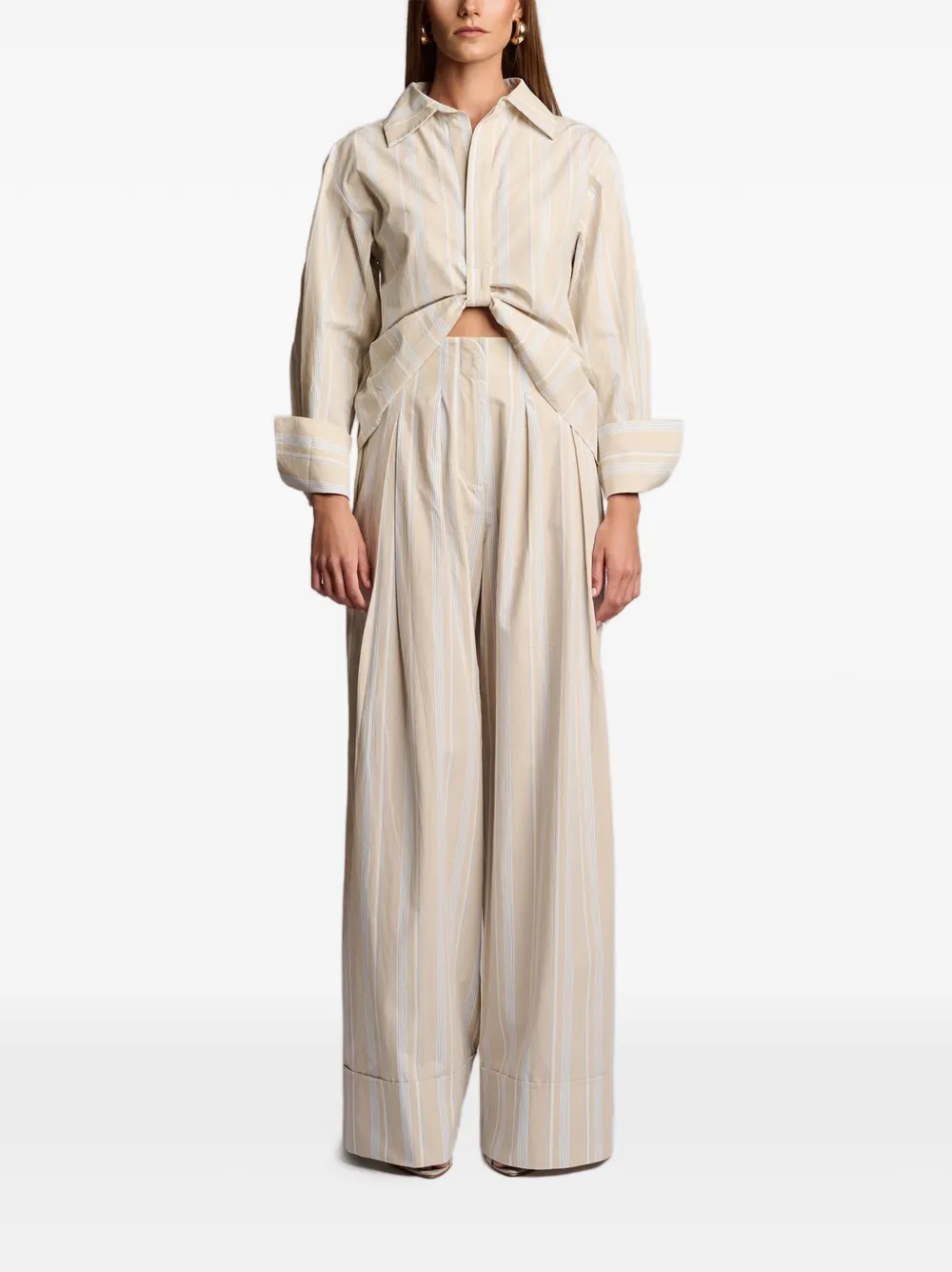 HEVRON Gestreepte plooibroek Beige