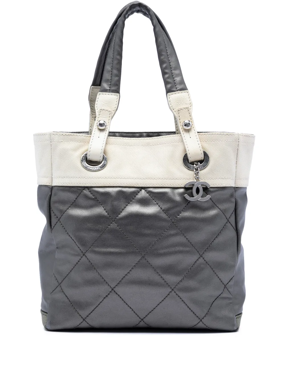CHANEL Pre-Owned 2006-2008 Small Bicolor Quilted Coated Canvas Paris Biarritz tote bag - Grau