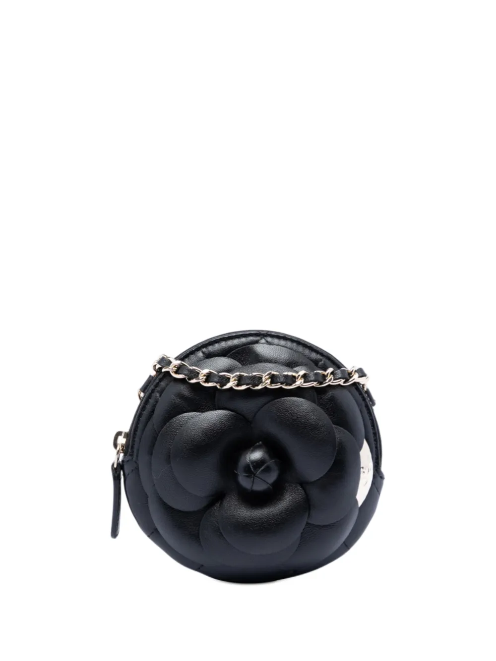 CHANEL Pre-Owned 2021 Mini CC Lambskin Camellia Bouquet Round Clutch on Chain crossbody bag - Nero