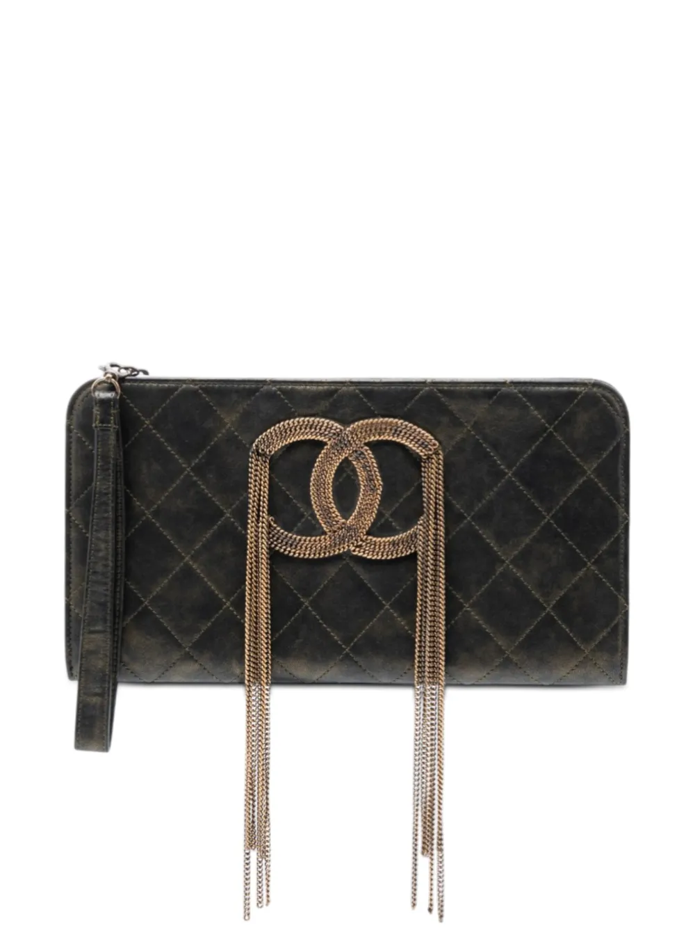 CHANEL Pre-Owned 2010-2011 Metallic Lambskin CC Chain Fringe clutch bag - Nero