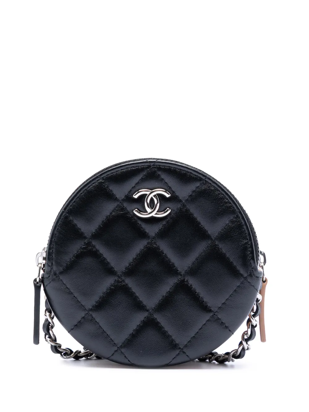 CHANEL Pre-Owned 2019 CC Quilted Lambskin Triple Zip Round Clutch With Chain crossbody bag - Nero