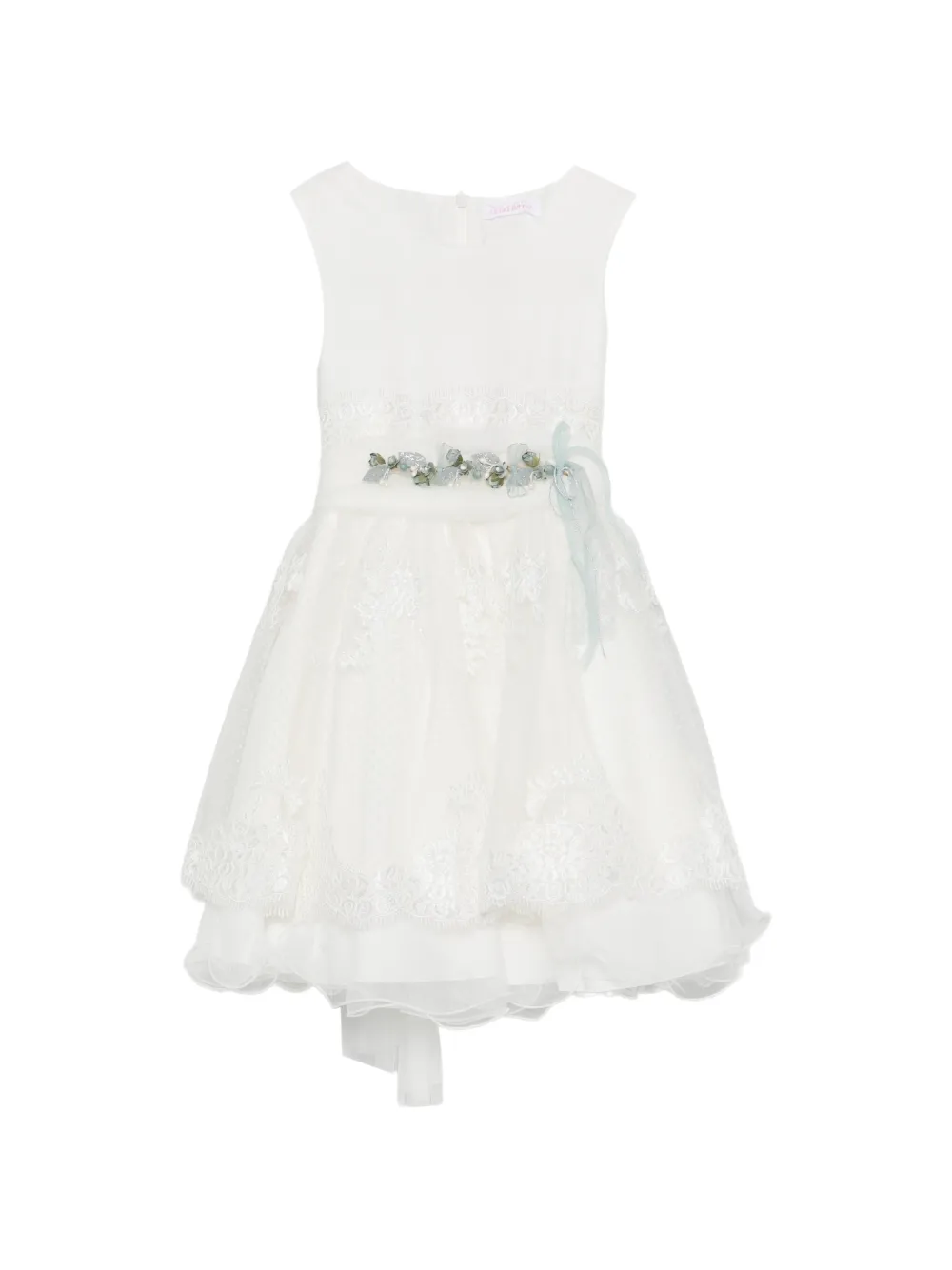 Mimilù lace-trim floral-appliqué dress - Bianco