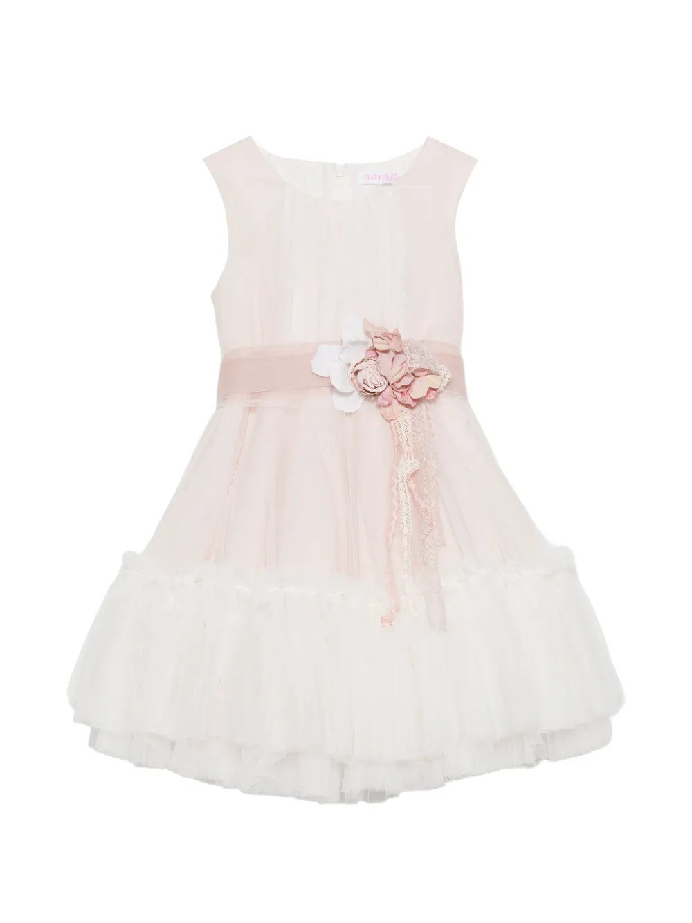 Mimilù floral-appliqué tulle dress - Weiß